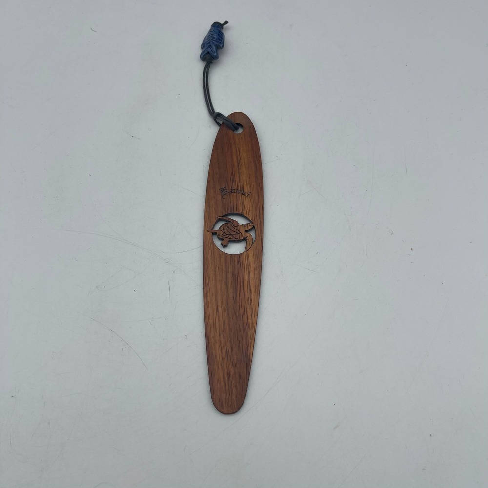 Kauai Hawaii Wooden Surfboard Bookmark Sea Turtle Honu Cutout Blue Fish Bead